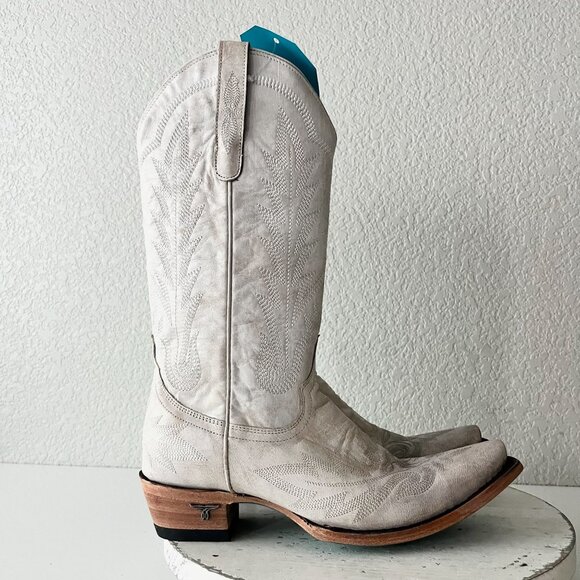 Lane LEXINGTON Women Cowboy Boots Sz 8.5 White Leather Western Cowgirl Mid Calf - Picture 2 of 11